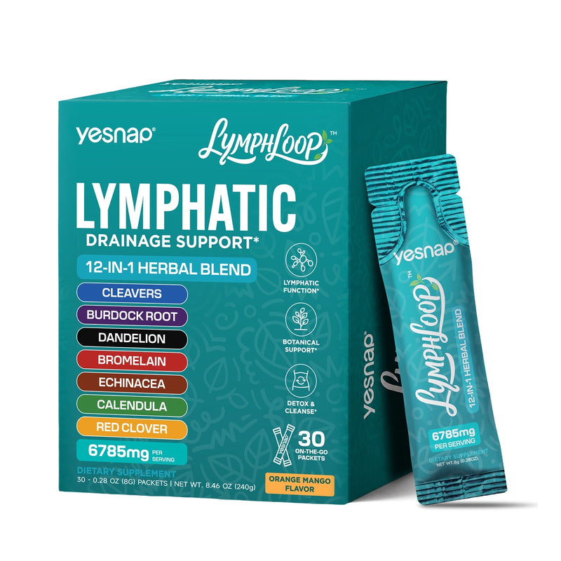 Yesnap Lymphatic Support box and orange-mango packet
